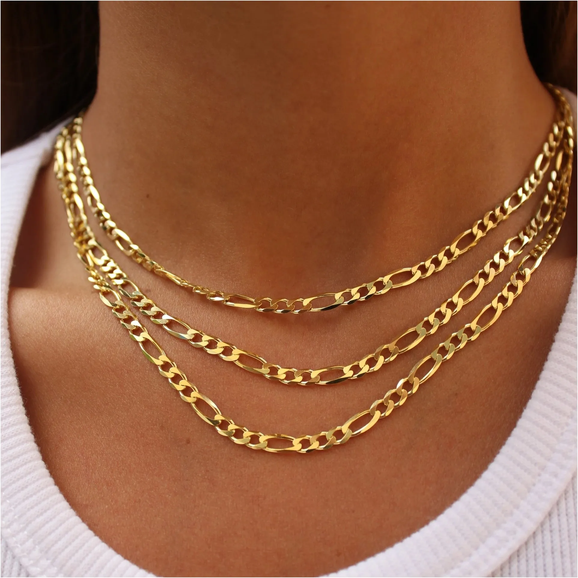 

Hypoallergenic Tarnish Free 18K Gold Plated 3mm 4.5mm Figaro Chain Stainless Steel Necklace, Pvd gold plated