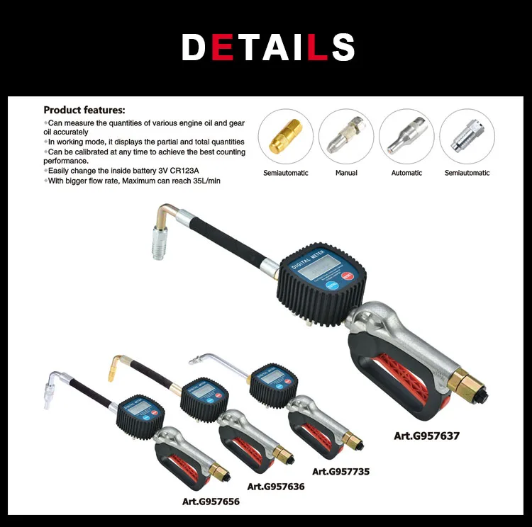 Auto Car Fueling Nozzle Fuel Oil Lubricant Nozzle Gun with Digital Flow Meter US