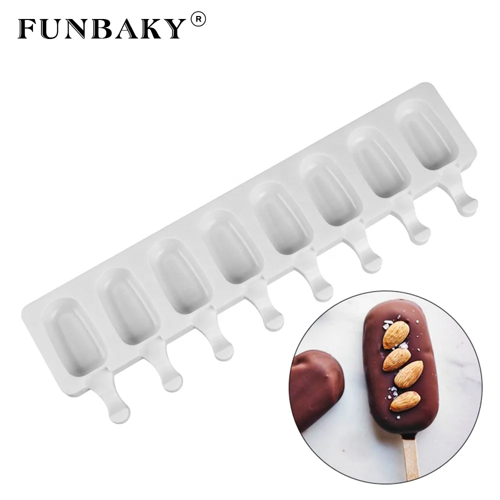 

FUNBAKY Ice cream 8 cavity silicone mold rounded rectangle shape popsicle silicone molds nonstick home use ice cream making, Customized color
