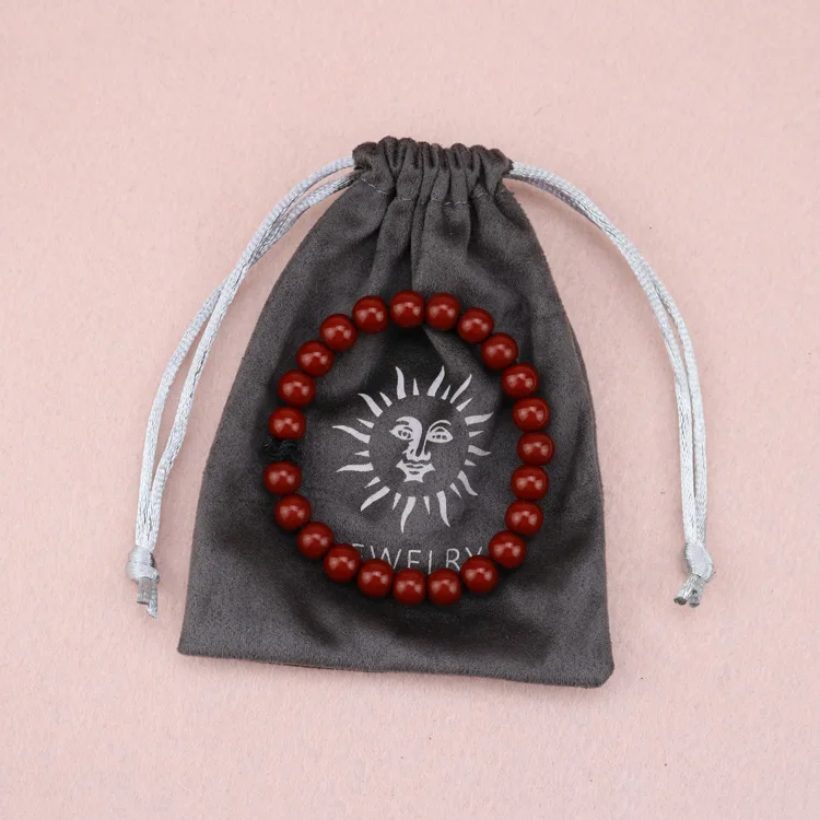 

Small gray suede drawstring pouch for jewelry,custom printed velvet bag with logo, Customized color(blue,white ,black ,yellow ,green )