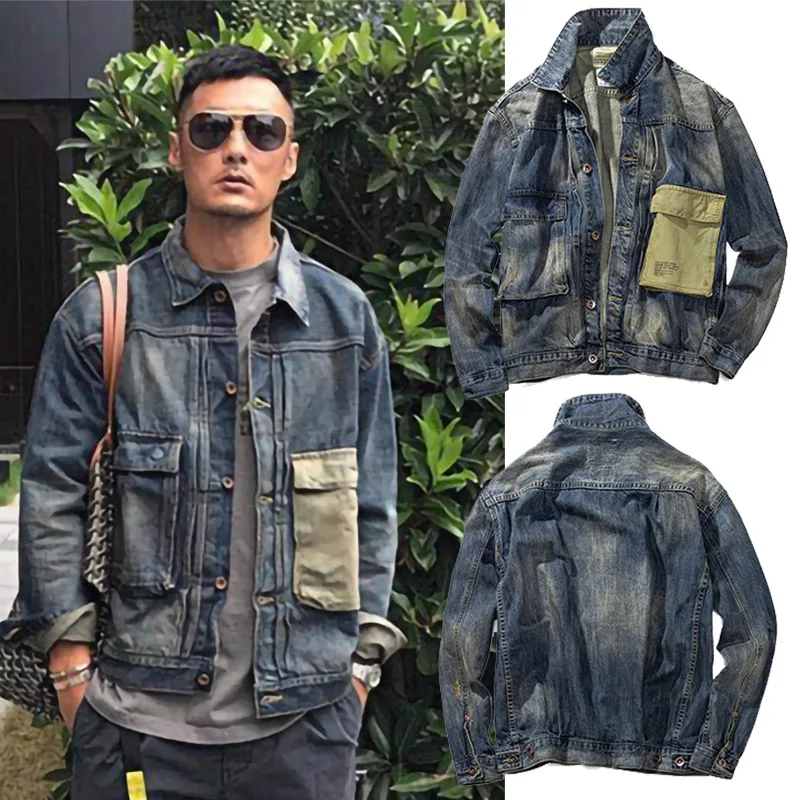 

Men's Jean Jacket Retro Trend Washing Casual Men Jeans Jacket With Big Pocket