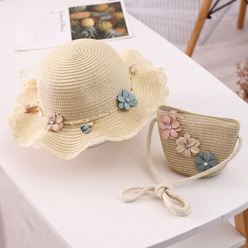 

Wholesale Outdoors Children Beach Sun Wide Brim Summer Girl Bucket Straw For Kids Hat Set Straw Hats