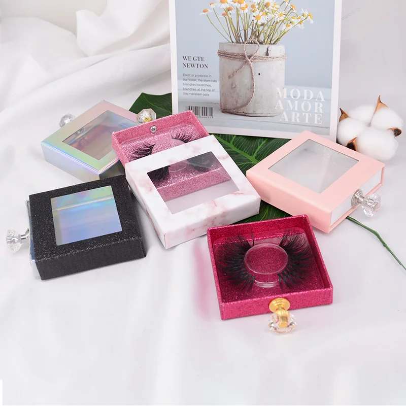 

Luxury Customed Square False Diamond Slid Drawer Eyelashes Box Lashes Packaging Boxes With Private Label, Colorful