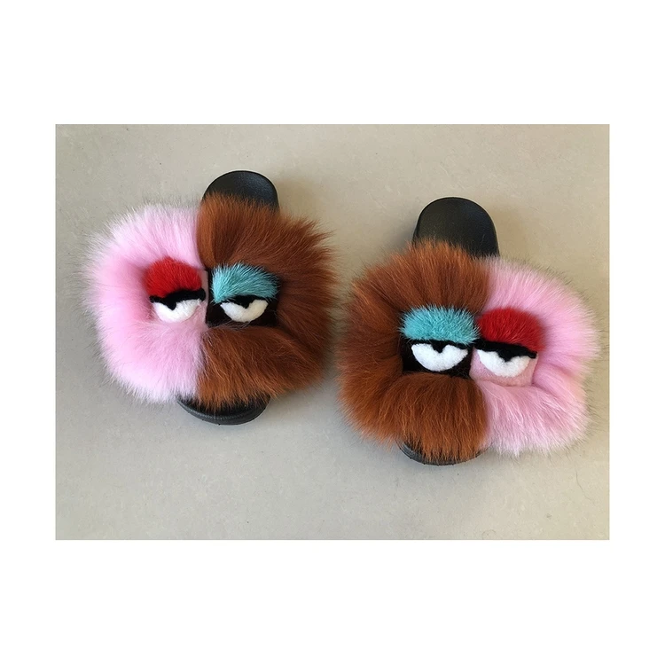 

Fox fur new outer wear flat slippers sandals monster slippers