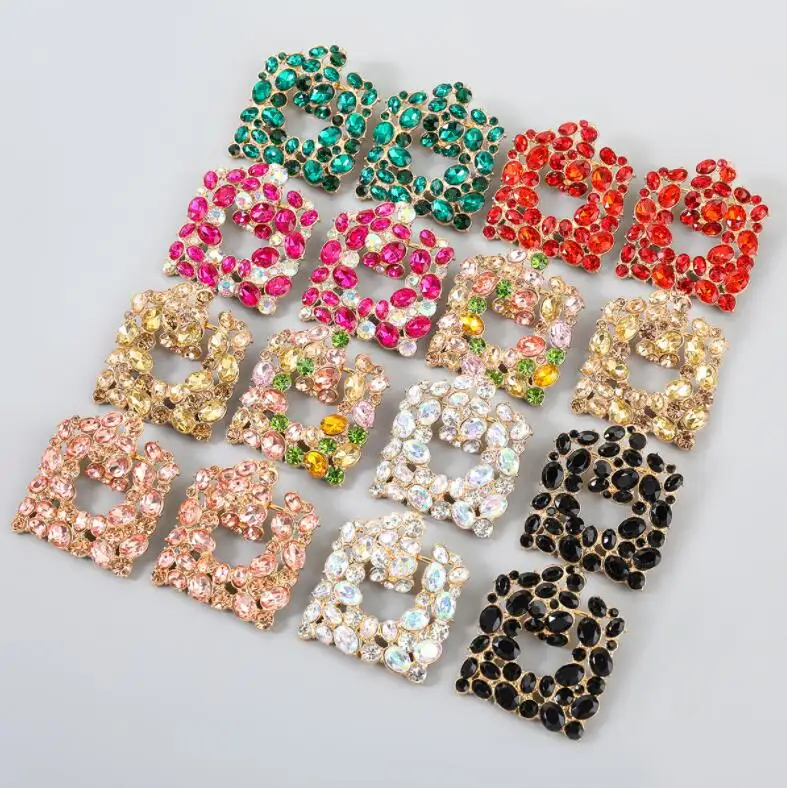 

Newest fashion Multicolor Rhinestone geometric Square Pendant Women crystal diamond Earrings Dinner Wedding Jewelry Accessories, Same as pictures show,5% color difference exist