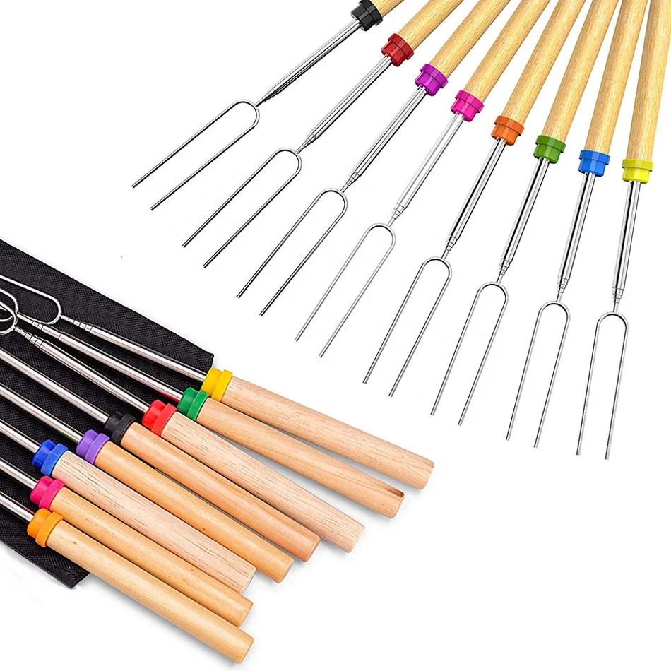 
Marshmallow Roasting Sticks BBQ Extendable forks 32-Inch telescopic Sticks wood Handle with red color 8 pcs 