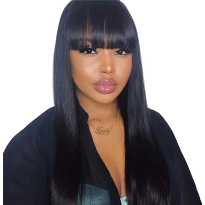 

Wholesale 150% density cuticle aligned natural fringe wig raw lace front wig with bangs human hair