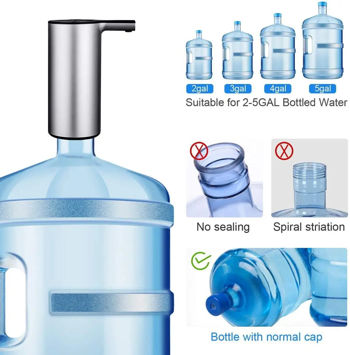 Wireless Electronic 5 gallon water bottles USB Rechargeable Pump Automatic Water Dispenser