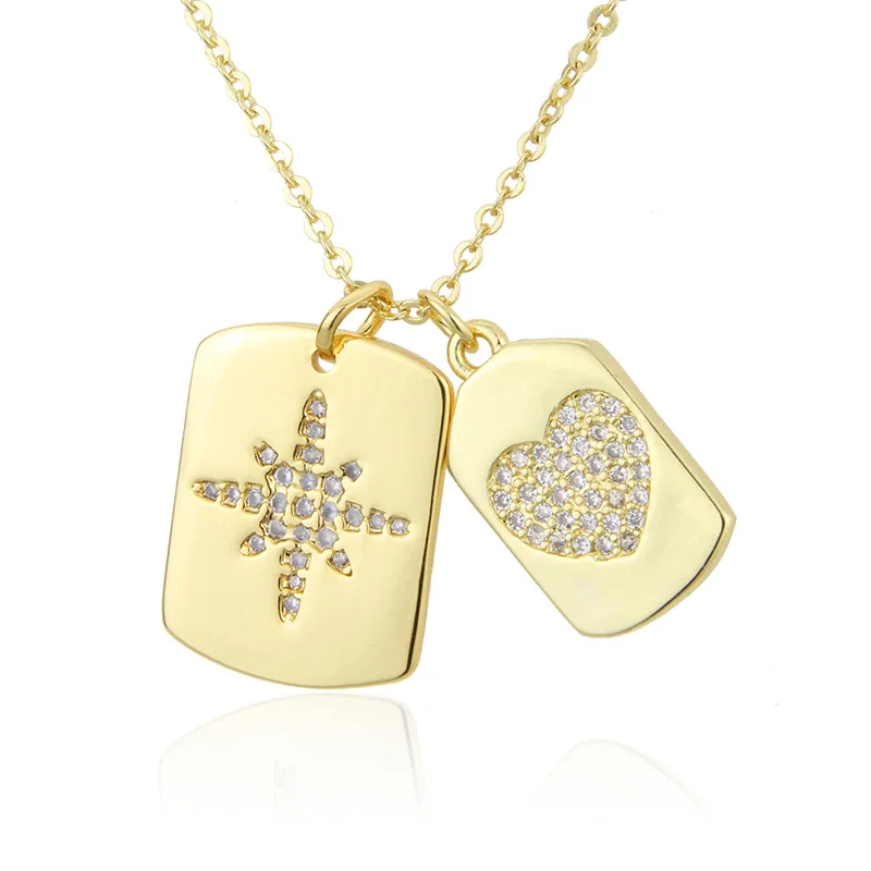 

Ins new square snowflake heart necklacegold plated zircon pendant necklace