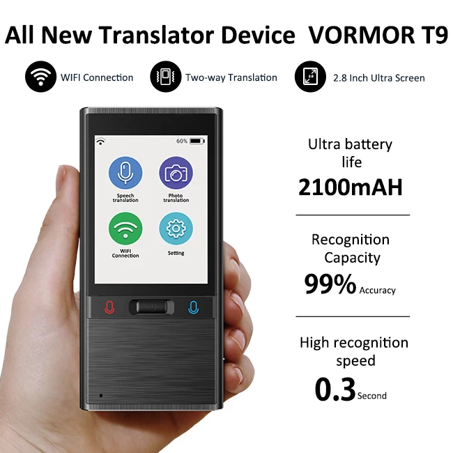 Language Voice Translator Device Smart-KingBaas Portable Real Time Instant Two-Way Support Offline Language Photographing Translation 2.4 IPS Touch Screen Support 45 Language WiFi Hotspot Freely Trans 
