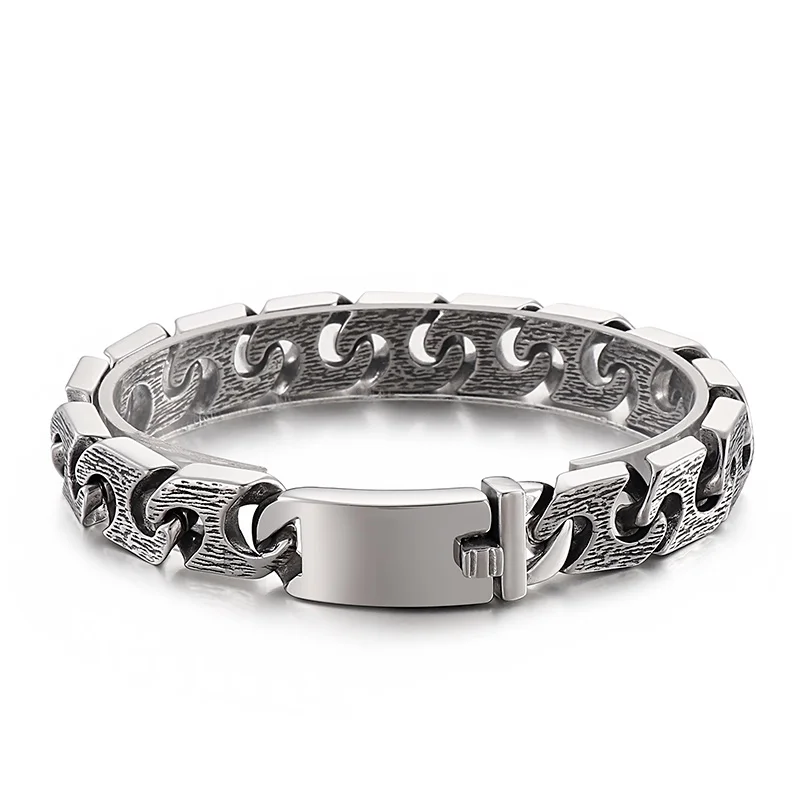 KALEN Men 220mm Silver/Grey Punk Stainless Steel Links Bracelet