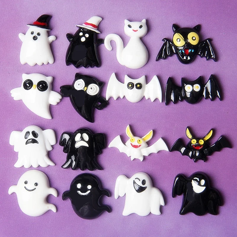 

Paso Sico Black White Flying Ghost Halloween Nail Supplies DIY Resin Kawaii Cat 3D Nail Art Decoration Available Mixed