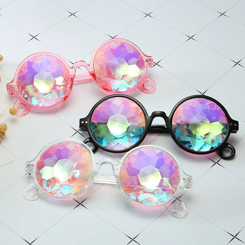 

SKYWAY Popular Fashion Multicolor Round Frame Party Night Show Colourful Sunglasses Kaleidoscope Glasses