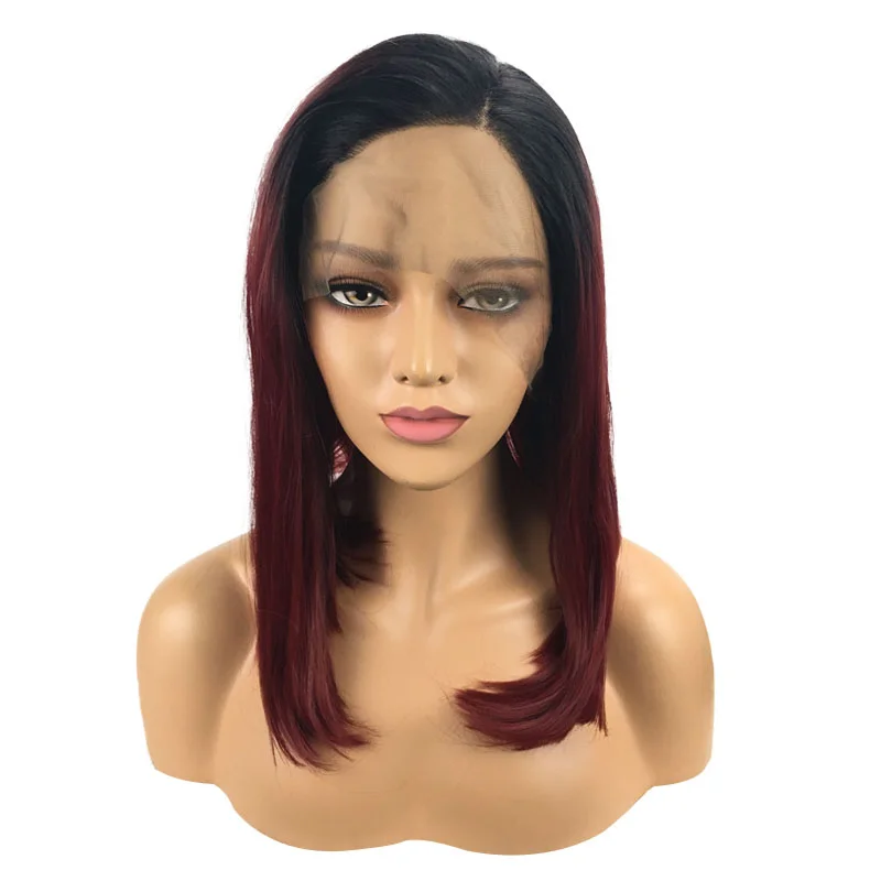 

Funtoninght best choice short wigs red blend color bob hair wigs synthetic hair lace front wigs for black women, Pic showed