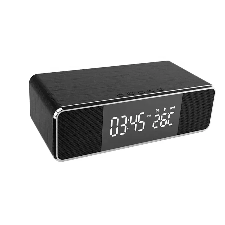 

New Wireless Charging Alarm Clock FM Radio Temperature Display USB Output Bluetooths Speaker with Microphone