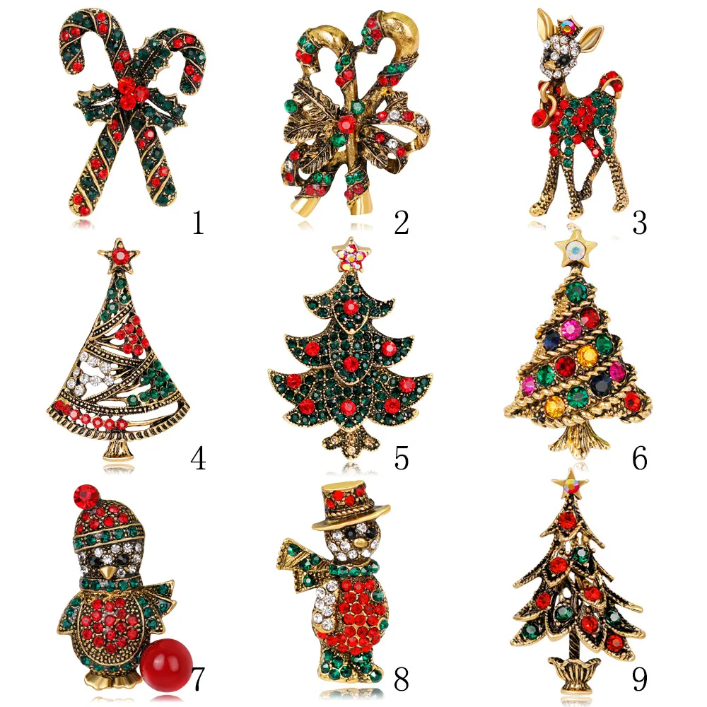 

C&J 44 Styles Fashion 18K Gold Plated Enamel Christmas Sock Elk Tree Bell Santa Brooches Colorful Rhinestone Christmas Brooches, Picture shows