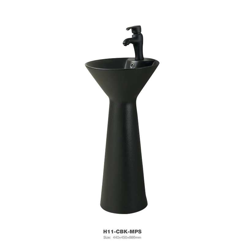 Best Quality Black Color Washbasin Standing Art Basin With Black Faucet H11-CBK-MPS