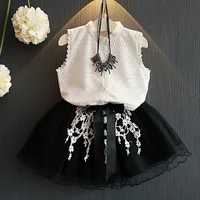 

2020 new girl summer lace sleeveless blouse + organza skirt skirt set dress for girl 2-10 year girl clothing boutique