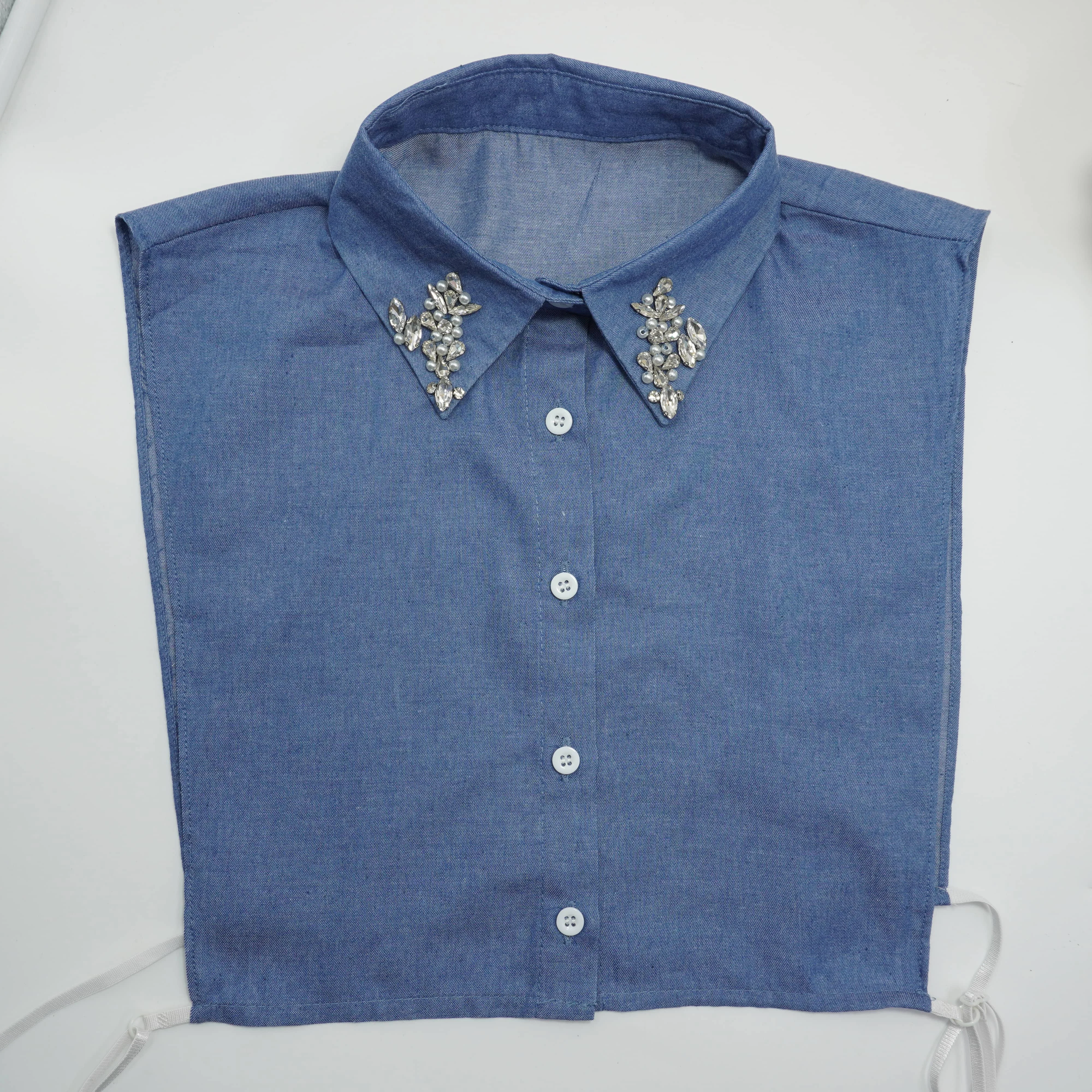 Detachable Cotton Half Shirt Collar Beaded Neckline