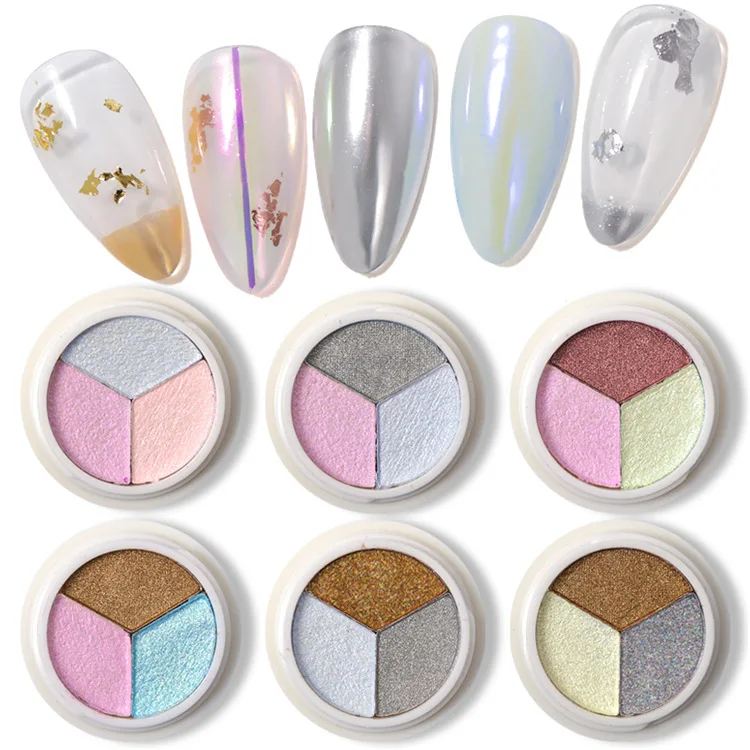

3 Colors Solid Mirror Nail Powder Glitter Sequins Metallic Effect Nails Art UV Gel Polish Chrome Pigment Nail Art Decorations, 6 colors