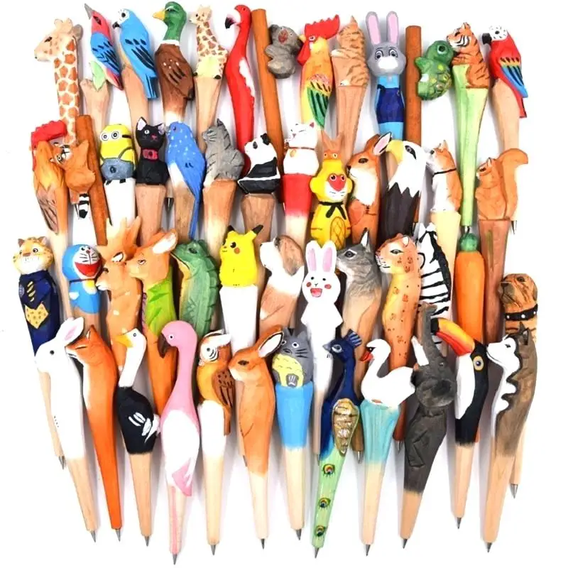

Hand-painted Pen Cartoon Wood Carved Animal Shape Pen