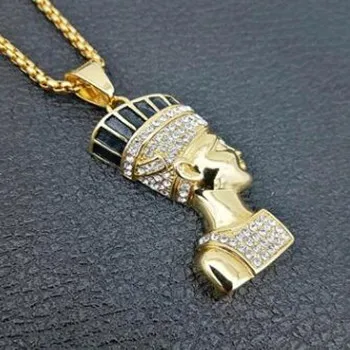 

Ice out Jesus micro pave Egyptian Pharaoh hip hop pendant stainless steel necklace men's charm fashion jewelry, Gold,silver,black