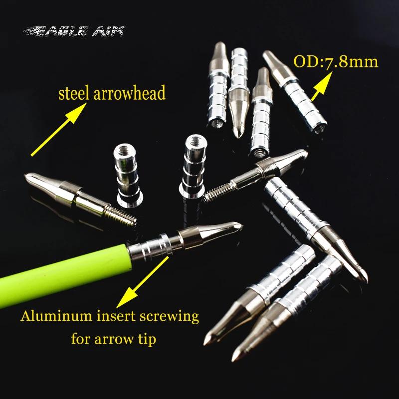 

12PCS Aluminum Insert OD7.8mm ID6.2mm and Arrowheads for Archery Hunting DIY Accessories
