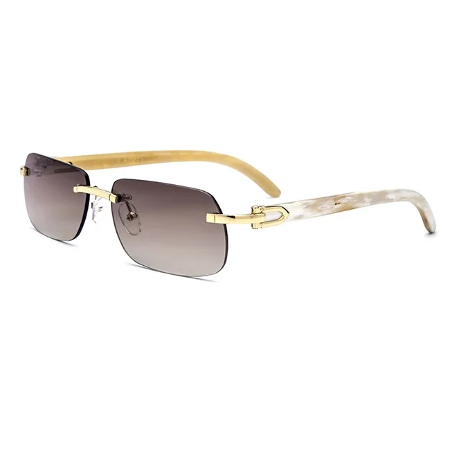 

Fashion Retro Buffalo Horn Sunglasses Precious White Horn Legs High-End Luxury Gradient Anti-Uv Rimless Shades Sun Glasses