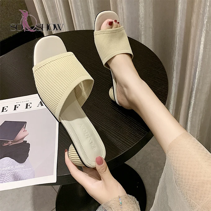 

Mid heels mesh slippers cheap wholesale sandals for women and ladies
