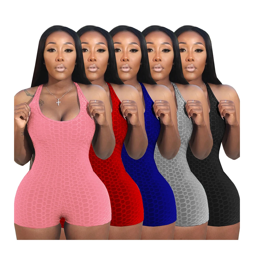 

Foma Clothing 4222 Summer 2021 backless bodysuit high elastic shorts romper women sexy club wear pants sports one piece jumpsuit, 1piece