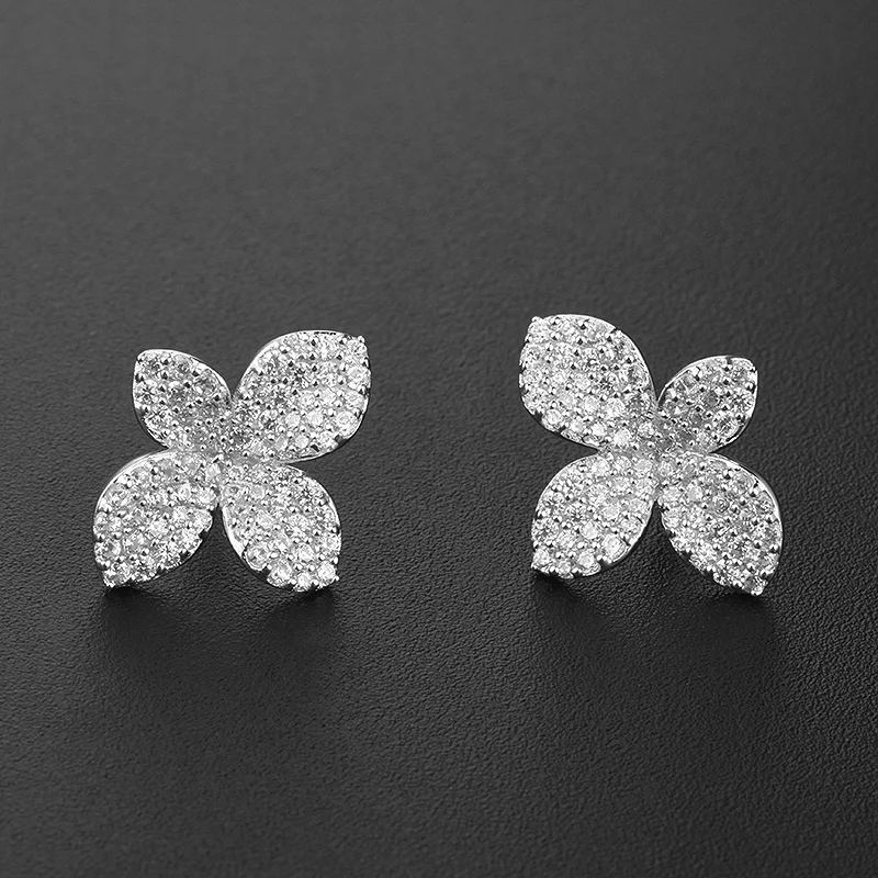 

2022 Fashion Flower Stud Earrings 3A Cubic Zirconia Environmental Brass Diamond Jewellery Flower Earrings