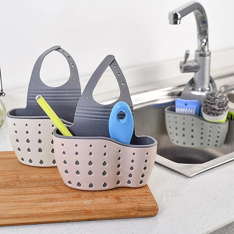 

JTX100 Home Storage Drain Basket Kitchen Sink Holder Adjustable Soap Sponge Shelf Organizer Portable Hanging Drain Basket, 3 colors