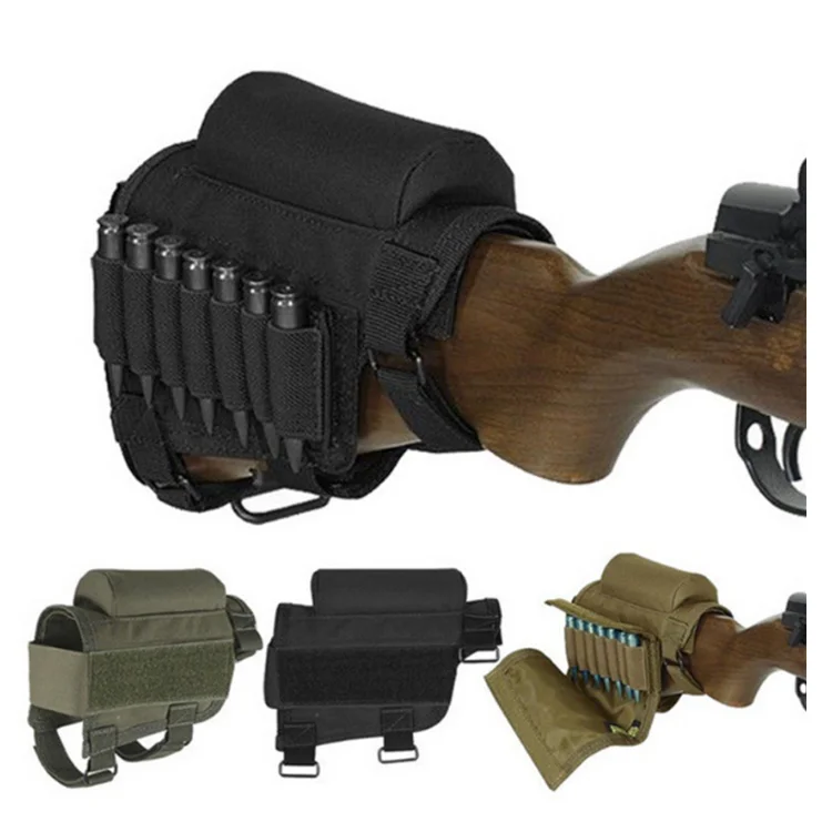 

Outdoor Hunting Adjustable Tactical Shooting Rifle Buttstock Cheek Rest with Ammo Carrier Case, Black, khaki, army green, acu camo, cp camo