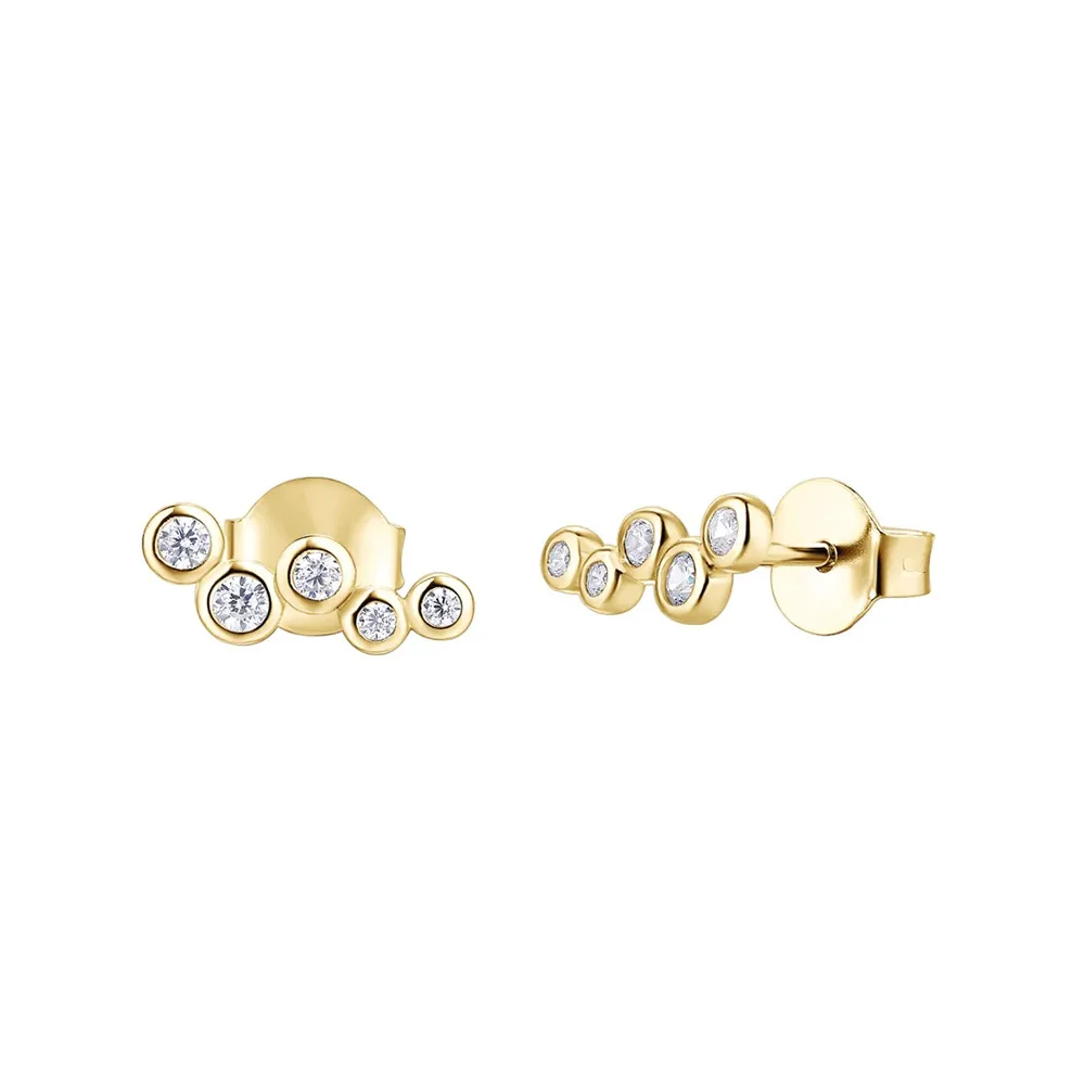 

Hot Selling 925 Sterling Silver 18K Gold Plated Round Cubic Zirconia Bead C Shape Geometric Tiny Stud Earrings