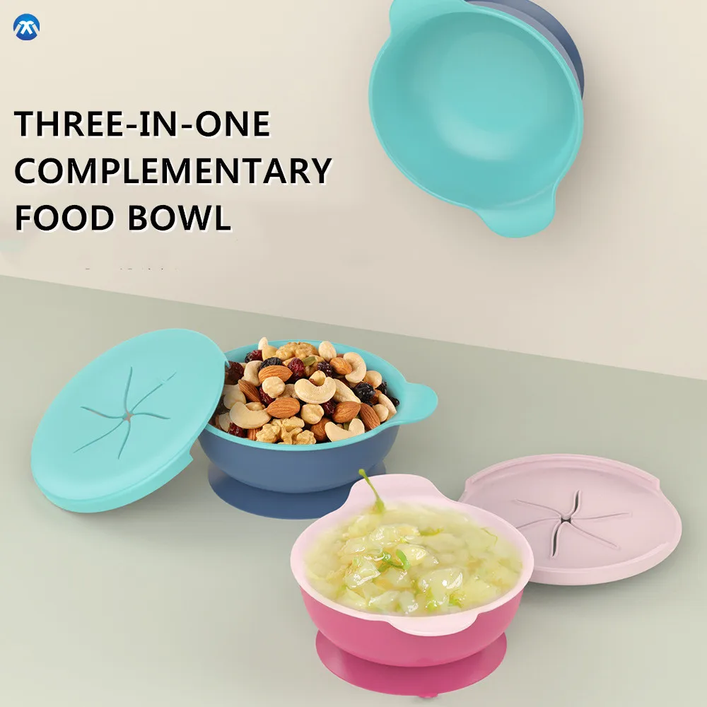 

2021 Baby Feeding Bowl Anti-Baby Complementary Food Feeding Tableware Baby Silicone Bowl With Suction, Pink/yellow/green/blue/grey