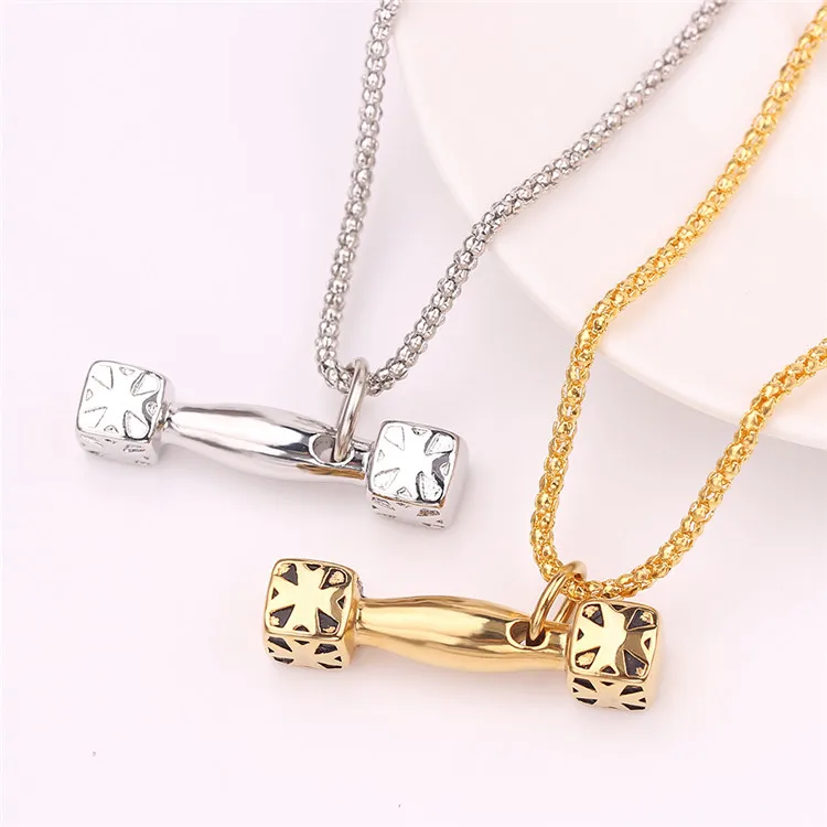 

Creative new dumbbell necklace men and women popular pendant necklace clothing accessories, Picture shows