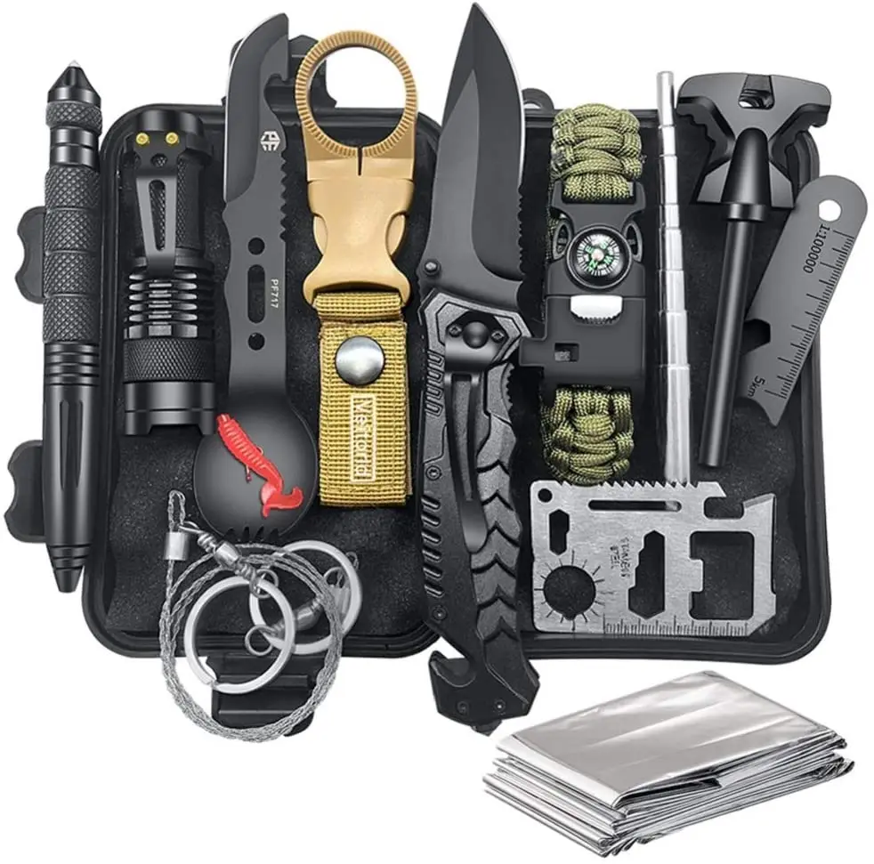 

12 in 1 Outdoor Survival Gear Kit multi professional emergency High Quality Survival Kit, Multi-colors