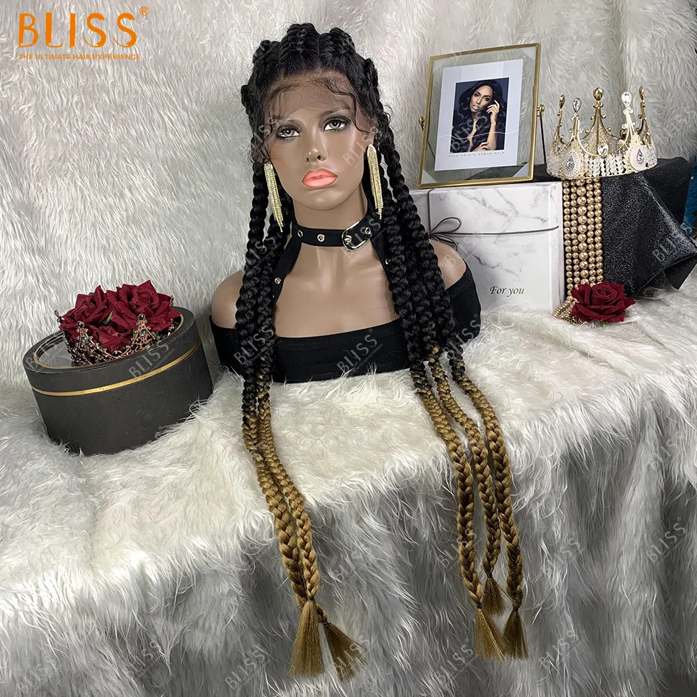 

Bliss 5 Long Box Braided Lace Wigs Synthetic Hair Wigs Perruque Tresse Synthetic Lace Front African Braided Wigs For Black Women