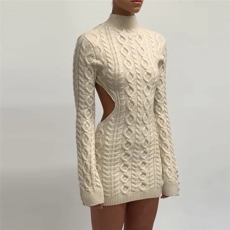 

Fall Long Sleeve Turtleneck Knitted Sweater Dresses Women Autumn New Warm Streetwear Slim Stretch Mini Bodycon Dress C13891