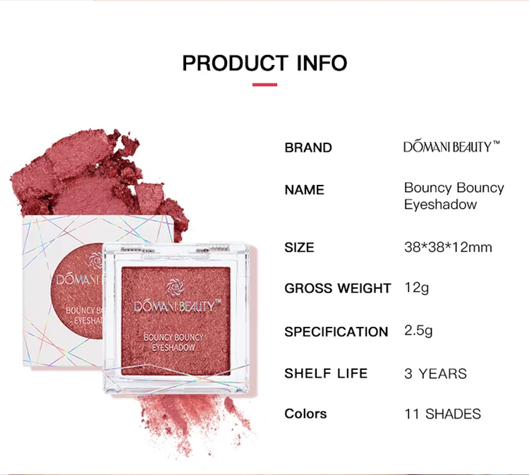 Domani Beauty Long Lasting Gold Custom Private Label Glitter Loose Pigment Cheap Red Makeup 11colors Single Eye Shadow Eyeshadow