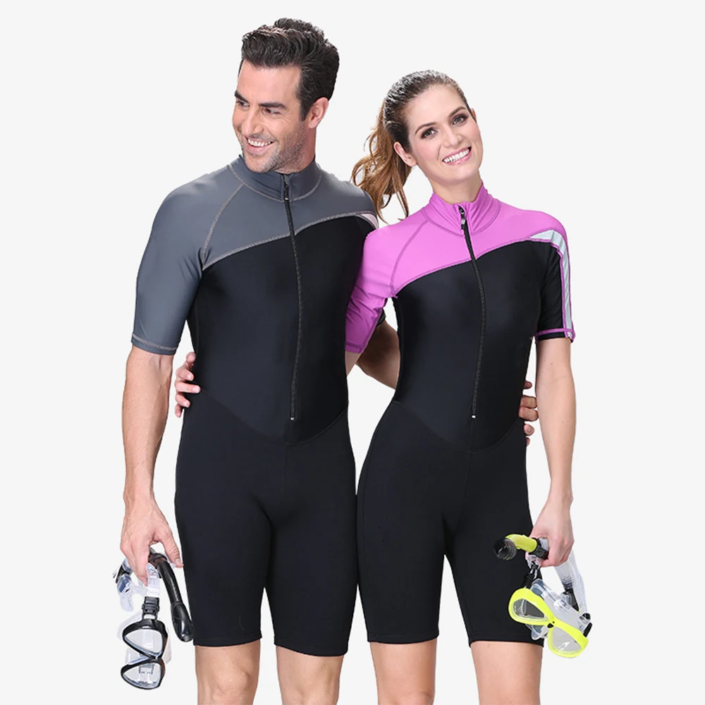 

FunFishing Hot Fashion Adult 1.5mm Neoprene Short Sleeve Scuba Diving Suit Diving Wetsuit, Blue gray pink rose red