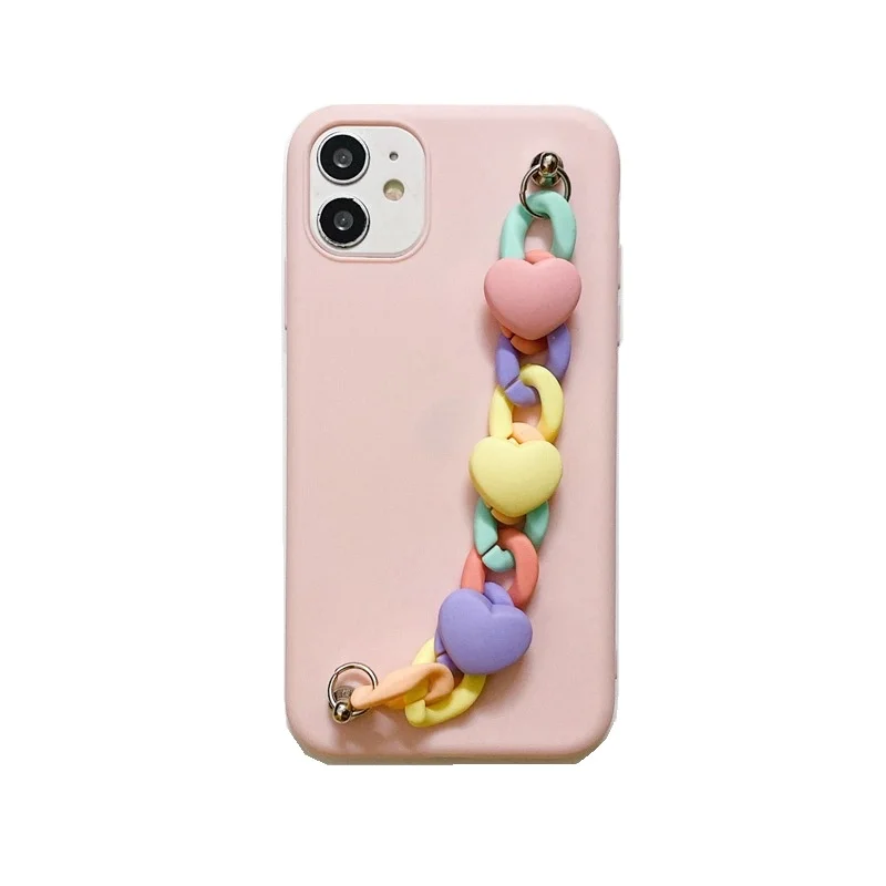 

Macaron color pink blue heart bracelet phone case for iphone x xr 8 plus 11 12 13 pro max xs max case, 2 colors