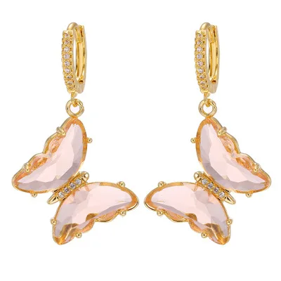 

Trendy Butterfly Huggie Earrings Colored Crystal Brass Hoop Earrings For Girls Gifts, Gold