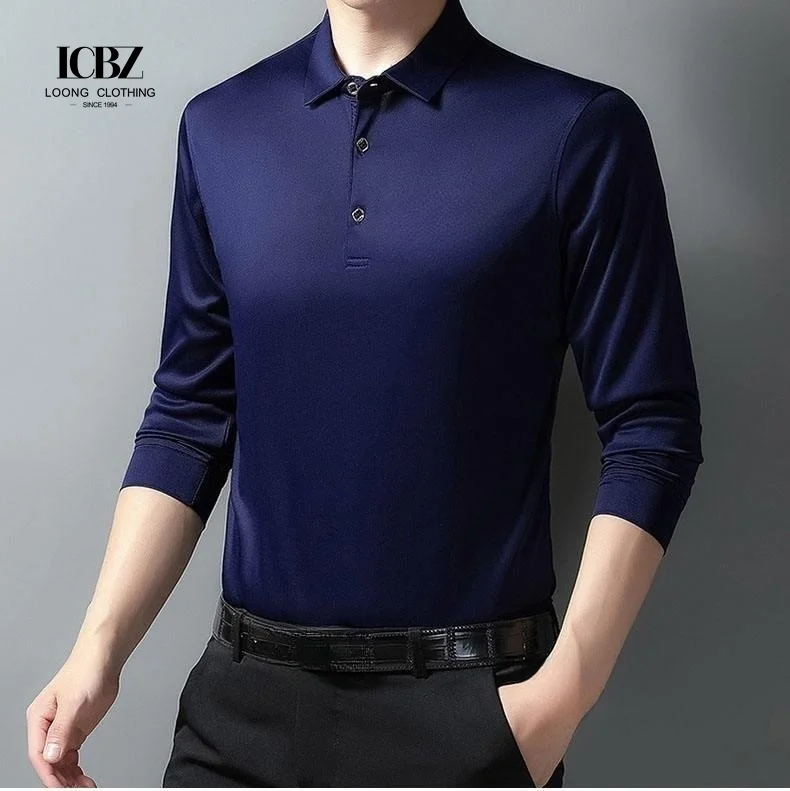 

2022 Autumn Winter New Men'S Long-Sleeved T-Shirt Fleece Thickening Men'S Bottoming Shirt Lapel Polo Shirt