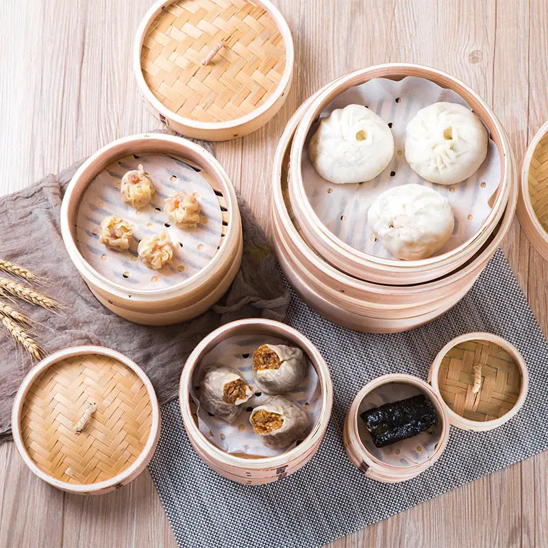 

10 inch 5 layer mao bamboo steamer with cover, Natural bamboo color
