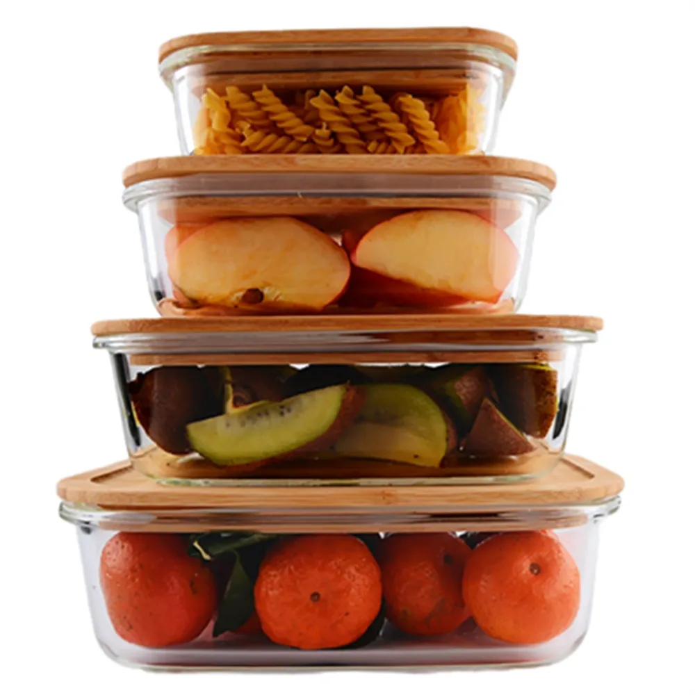 Glass Food Storage Containers With Bamboo Lids Bamboo Cutlery 4 Pack