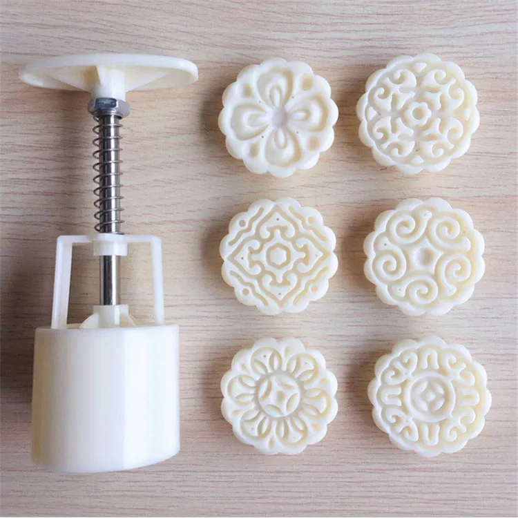 

Novelty hand Press Moon Cake Mold Kitchen Printing Plastic Cake Mold Baking Tool Set Festival Cookies Cutters Cookie Stamp