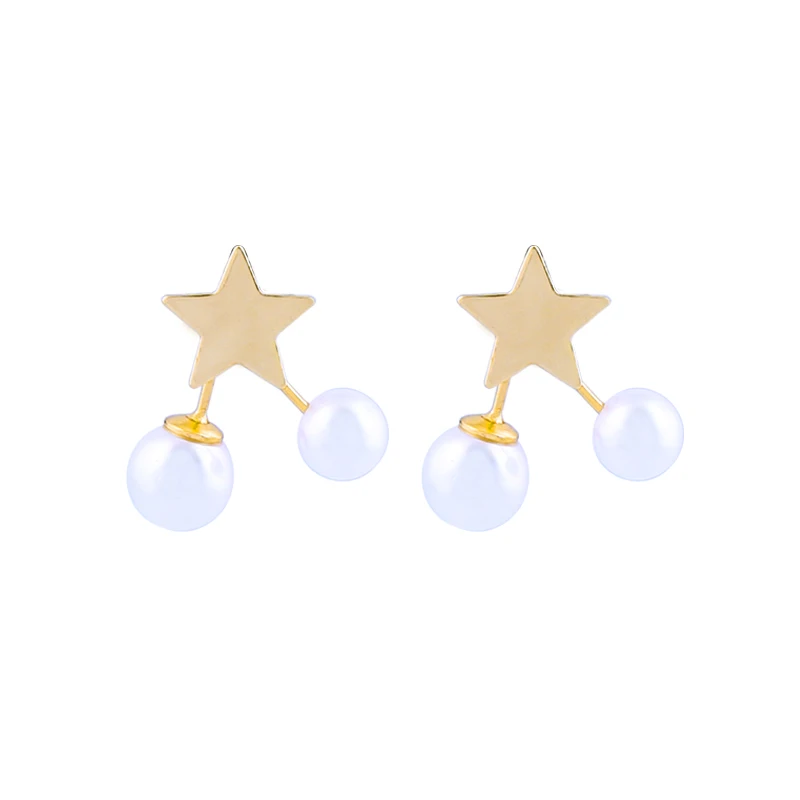 

de98066 Delicate Star Pearl Earrings Fashion Women Jewelry Gold Color Crystal Stud Earrings