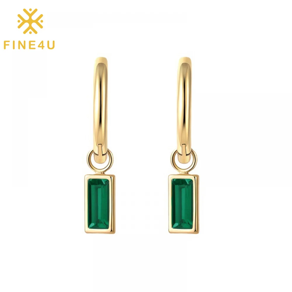 

Vintage Jewelry Emerald Rectangle Pendant 14K Gold Plated Zirconia Colorful Women'S Drop Dangle Earrings