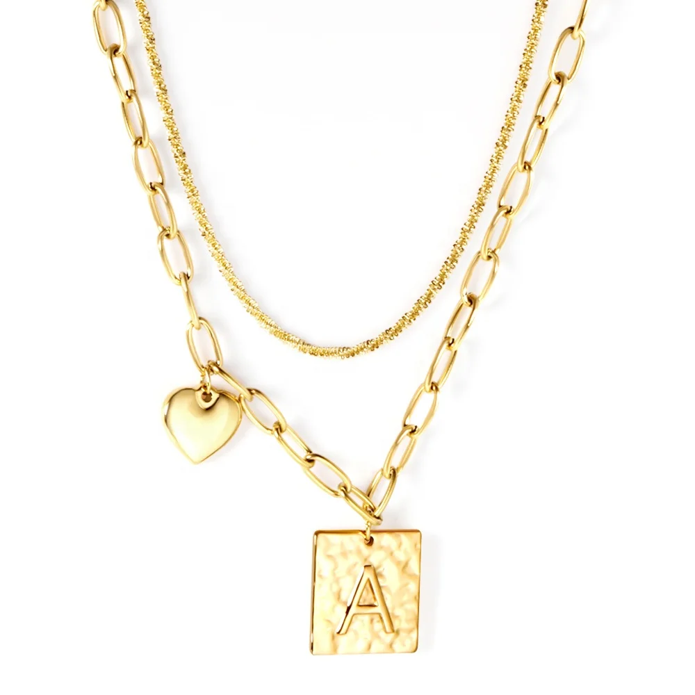 

New arrival golden stainless steel alphabet pendant layered necklace, Gold/silver available